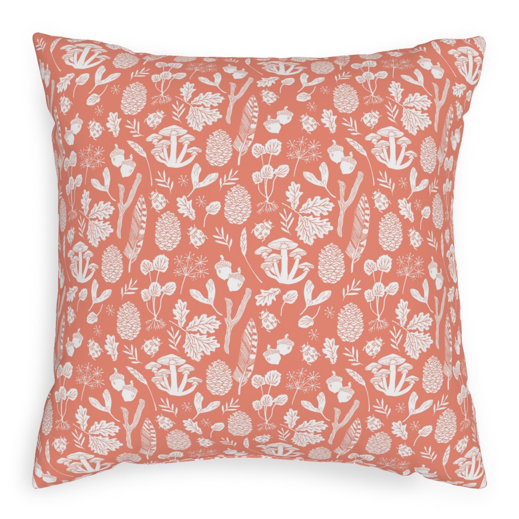 Nature Walk Block Print - Pink Pillow, Woven, Beige, 20x20, Single Sided, Pink, Bright Pink