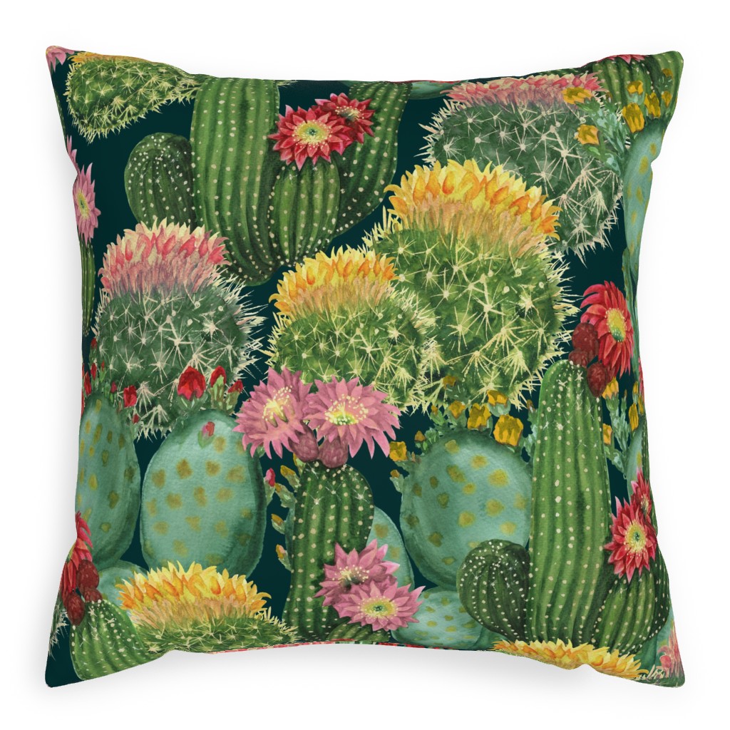 Tropical Cactus Flowers Pillow, Woven, Beige, 20x20, Single Sided, Multicolor