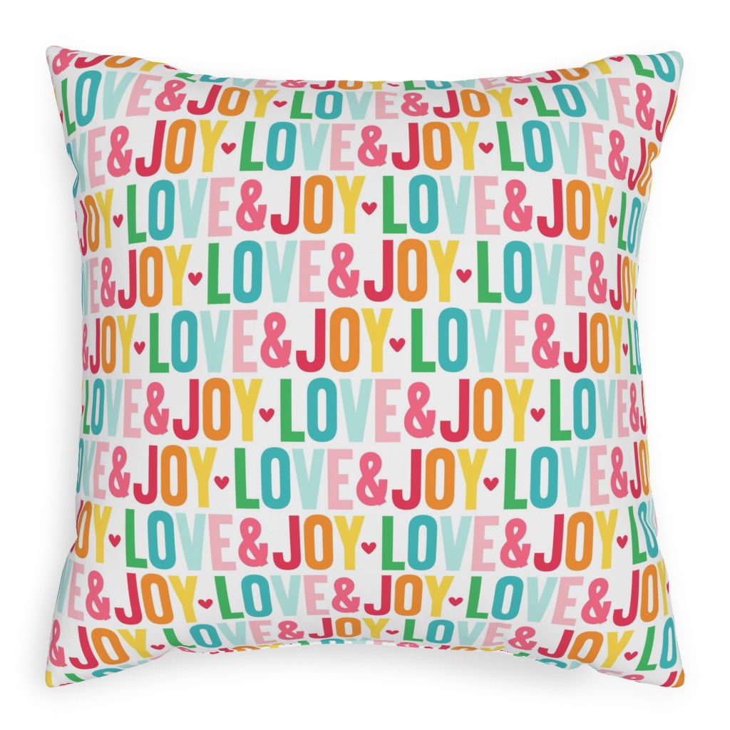 Love and Joy Colorful Christmas Pillow, Woven, Beige, 20x20, Single Sided, Multicolor