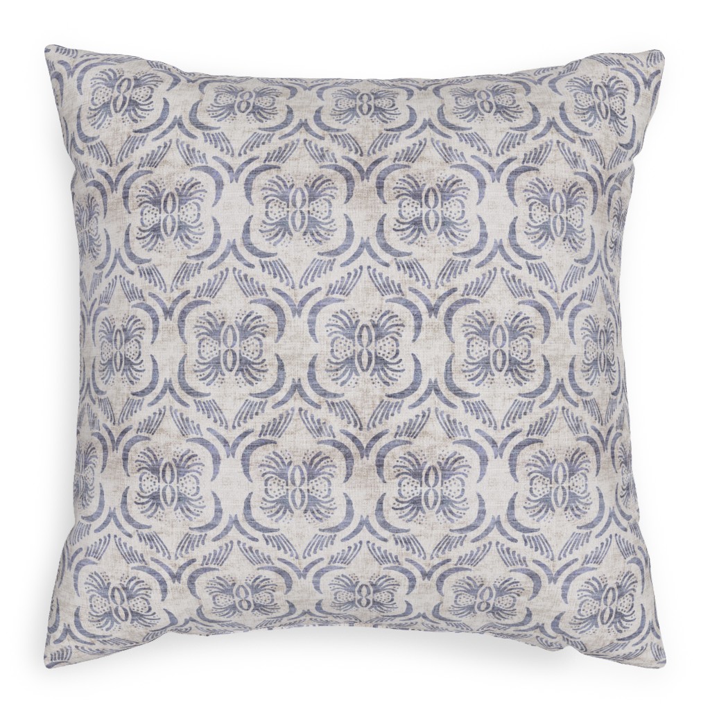 French Linen Geo Floral Pillow, Woven, Beige, 20x20, Single Sided, Gray, Gray