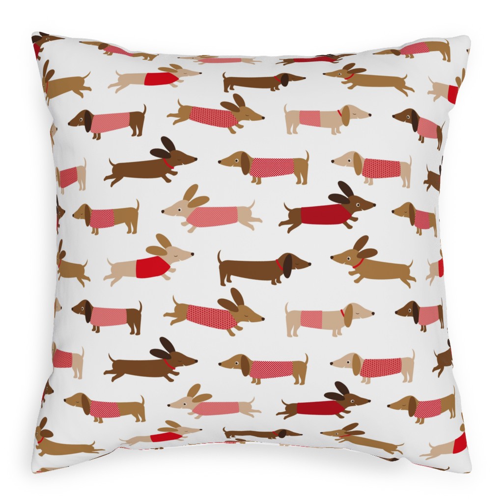 Daschunds Pillow, Woven, Beige, 20x20, Single Sided, Multicolor, Cherry