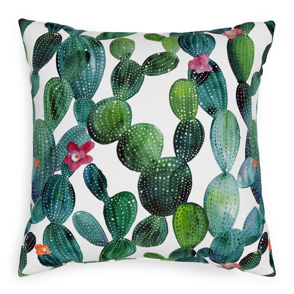 Cactuses - Green Pillow, Woven, Beige, 20x20, Single Sided, Green