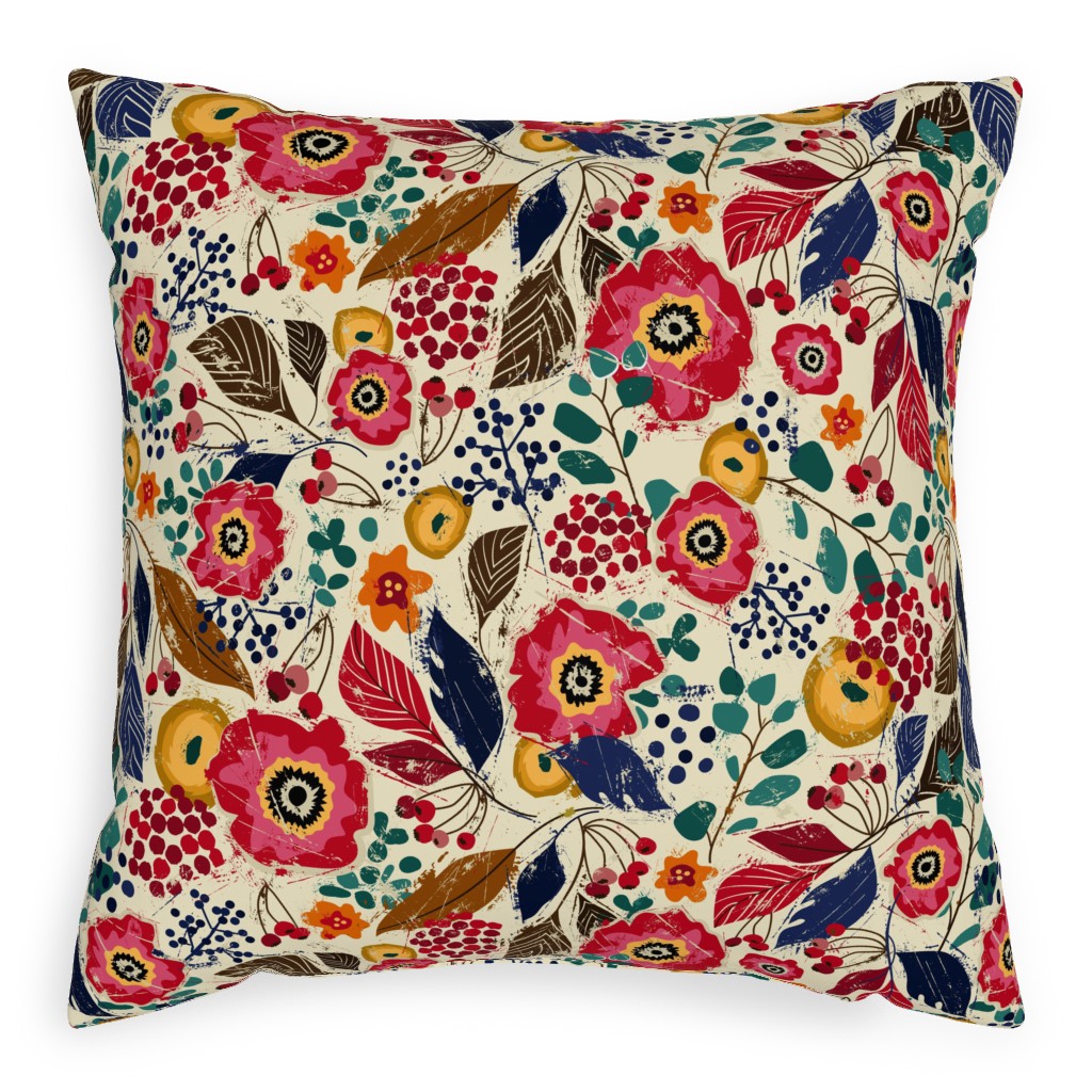 Botanical Block Print Pillow, Woven, Beige, 20x20, Single Sided, Multicolor