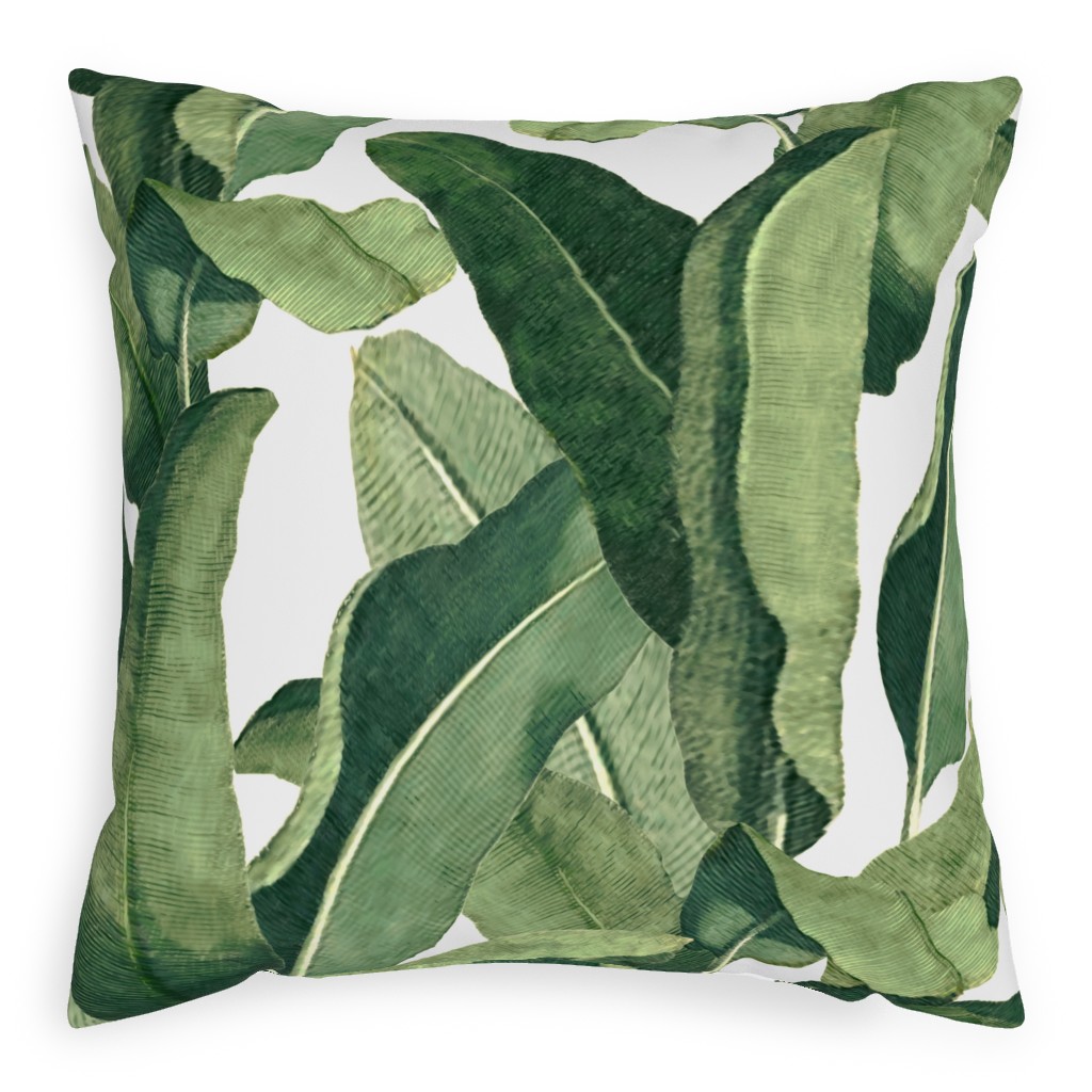 Tropical Leaves - Greens on White Pillow, Woven, Beige, 20x20, Single Sided, Green, Classic Green