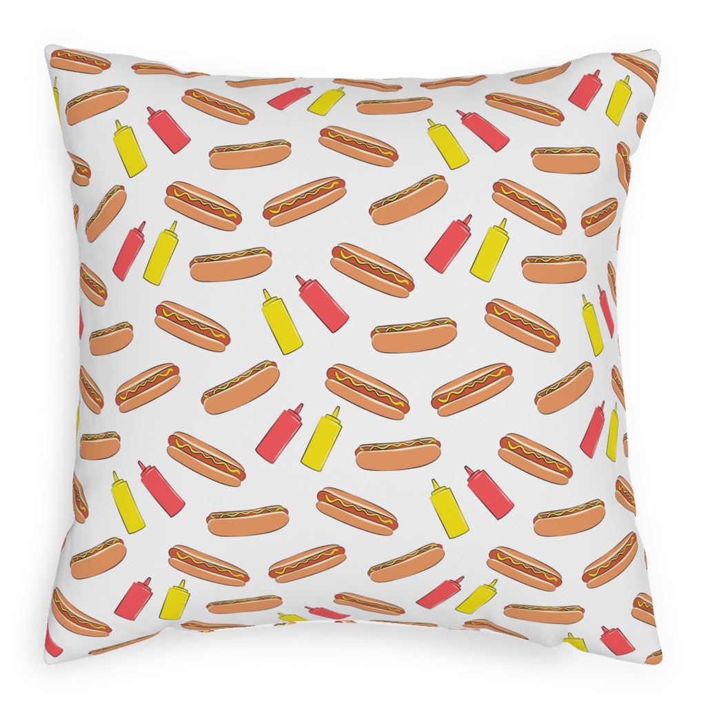 Hot Dogs Ketchup and Mustard - Multicolor Pillow, Woven, Beige, 20x20, Single Sided, Beige, Pearl
