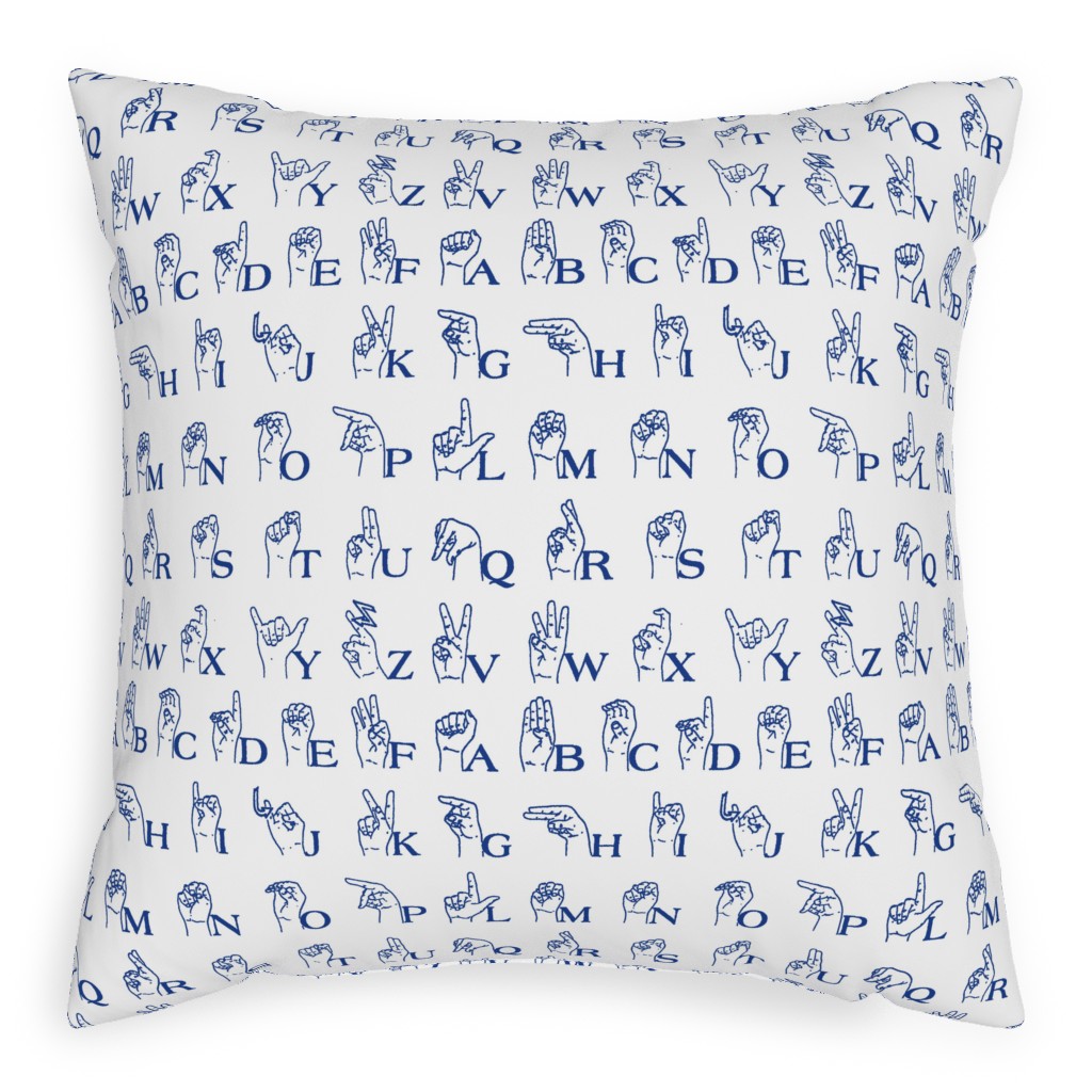 Sign Language Alphabet Pillow, Woven, Beige, 20x20, Single Sided, Blue, Gibraltar