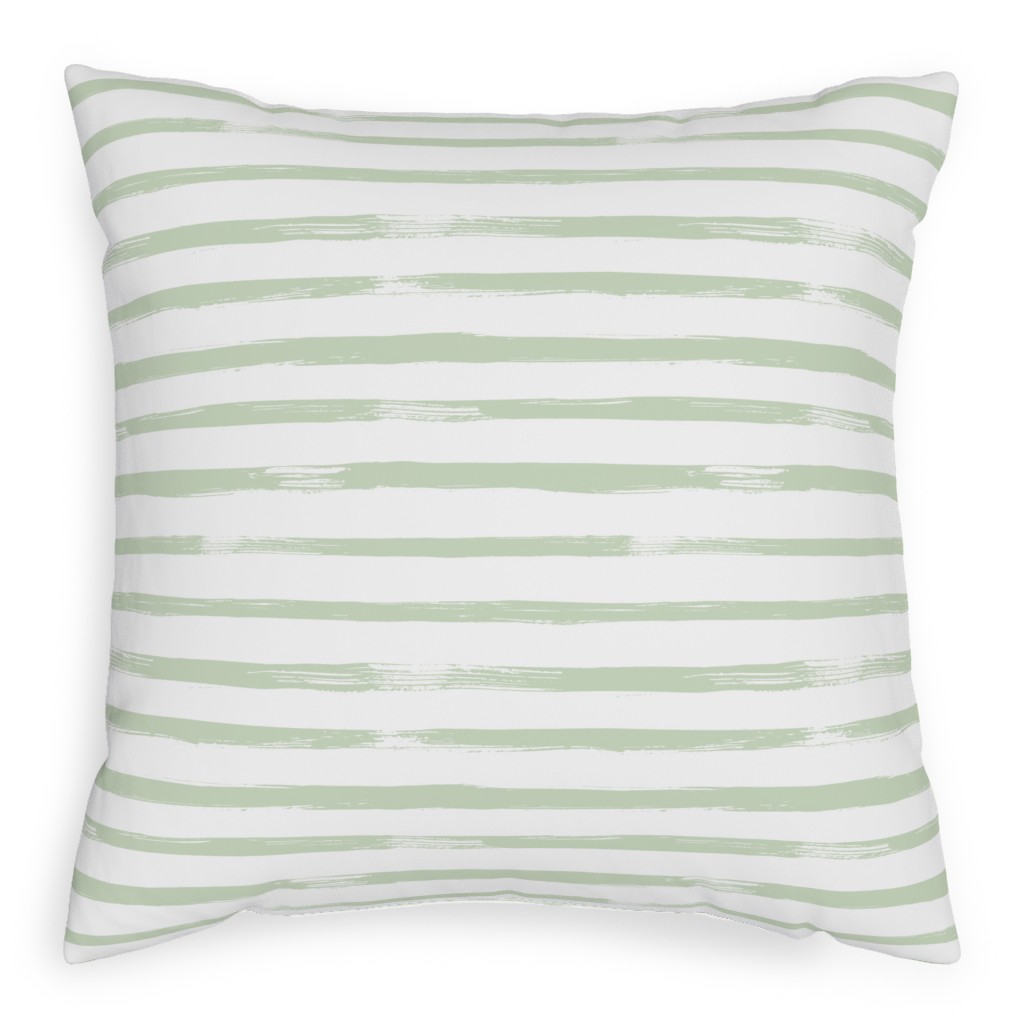 Sage and White Stripes Pillow, Woven, Beige, 20x20, Single Sided, Green