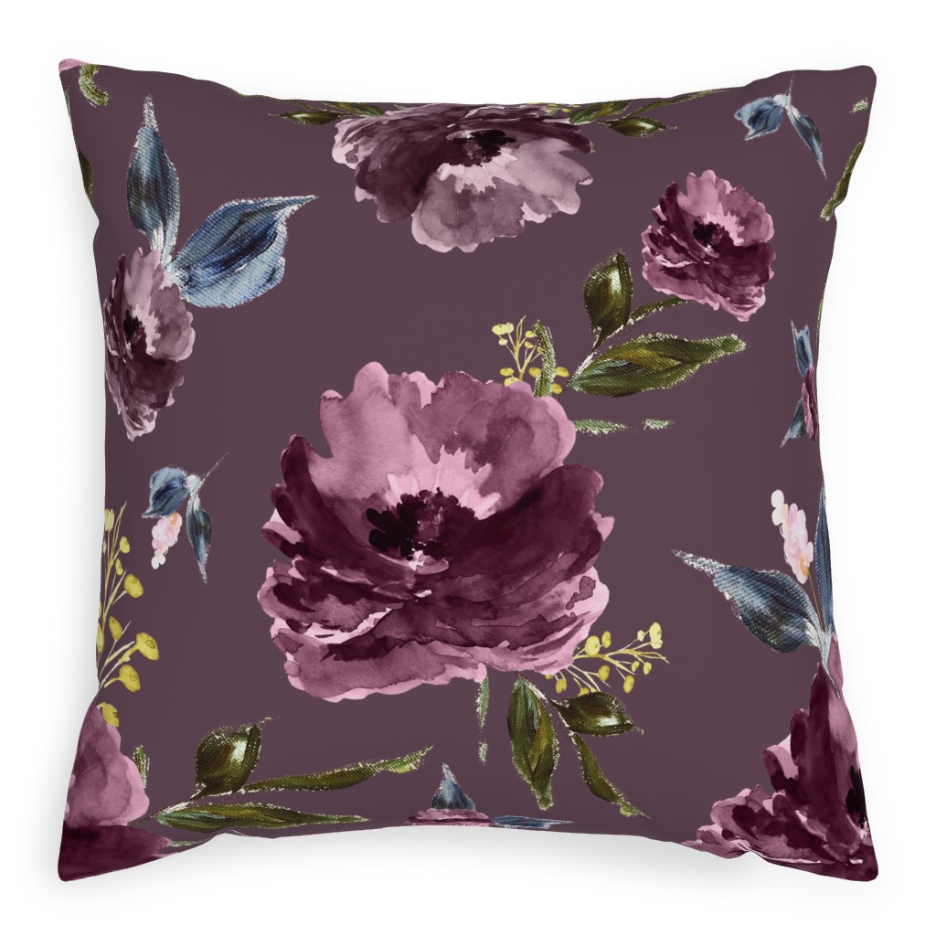 Amaranda Blooms - Plum Pillow, Woven, Beige, 20x20, Single Sided, Purple, Purple