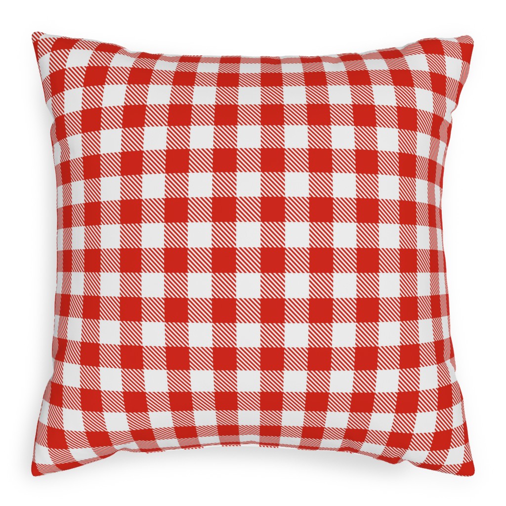 Red Gingham Pattern Pillow, Woven, Beige, 20x20, Single Sided, Red