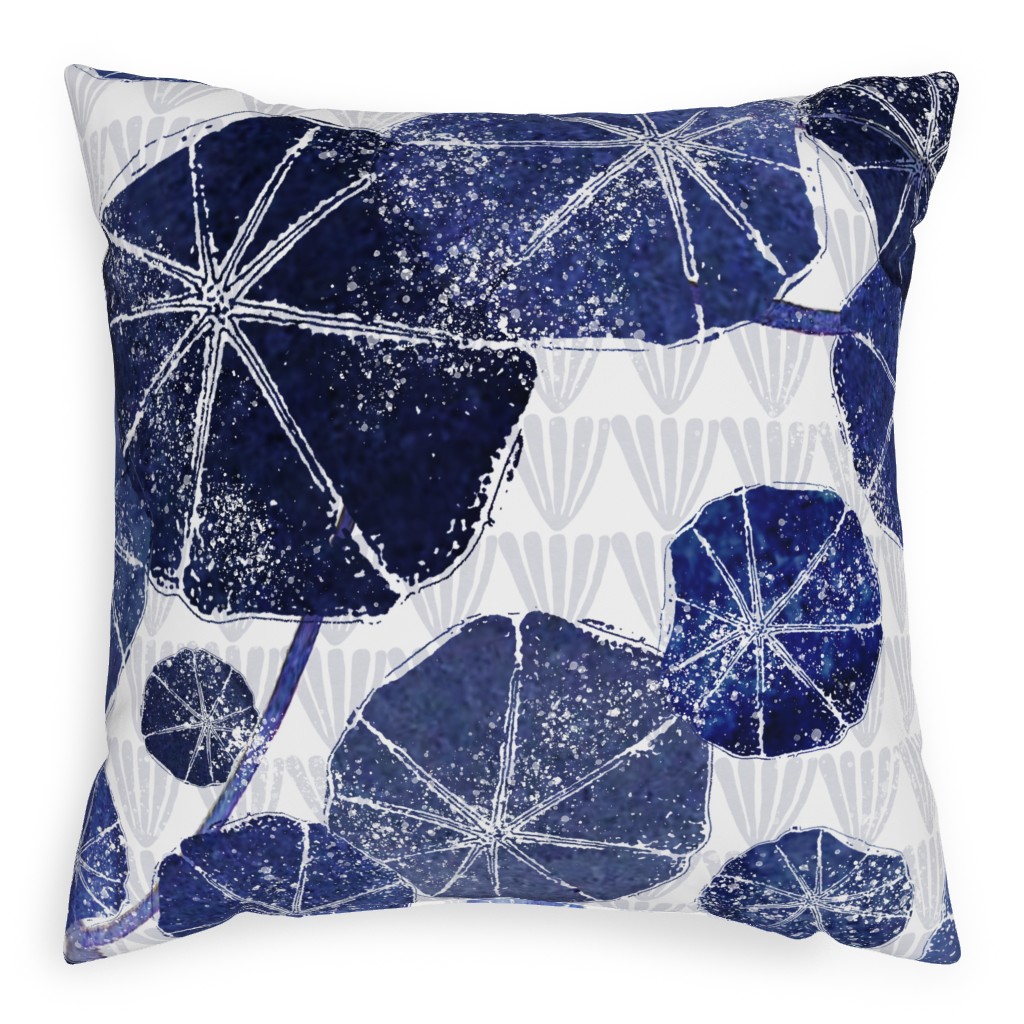 Art Deco Inspired Leaves - Blue Pillow, Woven, Beige, 20x20, Single Sided, Blue