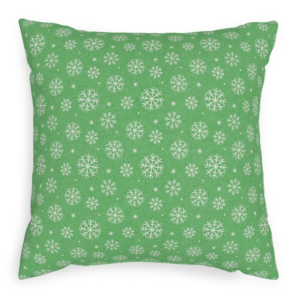 Snowflakes on Mottled Green Pillow, Woven, Beige, 20x20, Single Sided, Green, Classic Green
