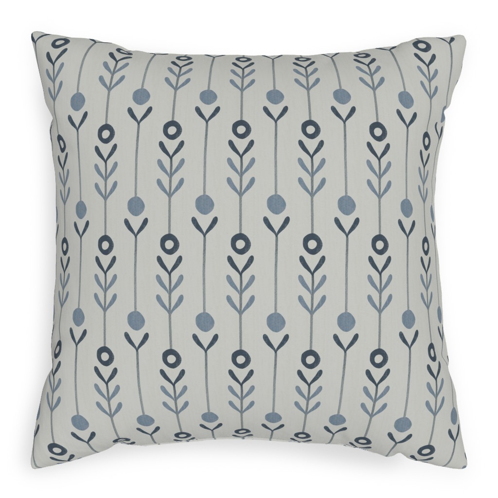Farmhouse Flowers - Line Art Pillow, Woven, Beige, 20x20, Single Sided, Blue