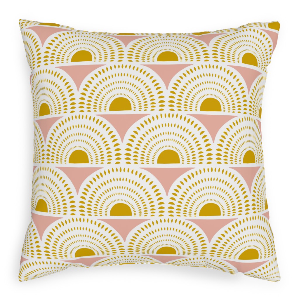 Aurora Geometric - Blush and Goldenrod Pillow, Woven, Beige, 20x20, Single Sided, Yellow, Classic Yellow