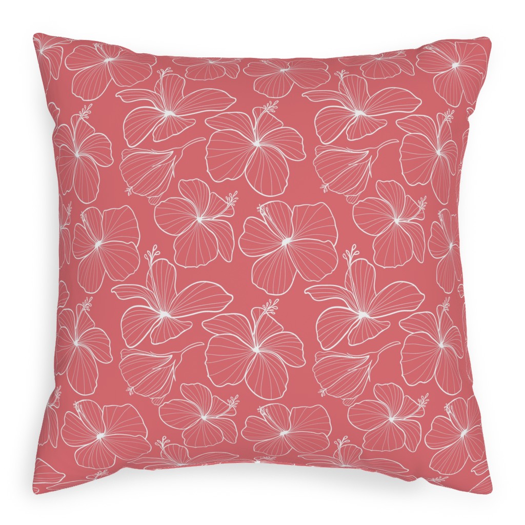 Hibiscus Line Art - Pink Pillow, Woven, Beige, 20x20, Single Sided, Pink, Bright Pink