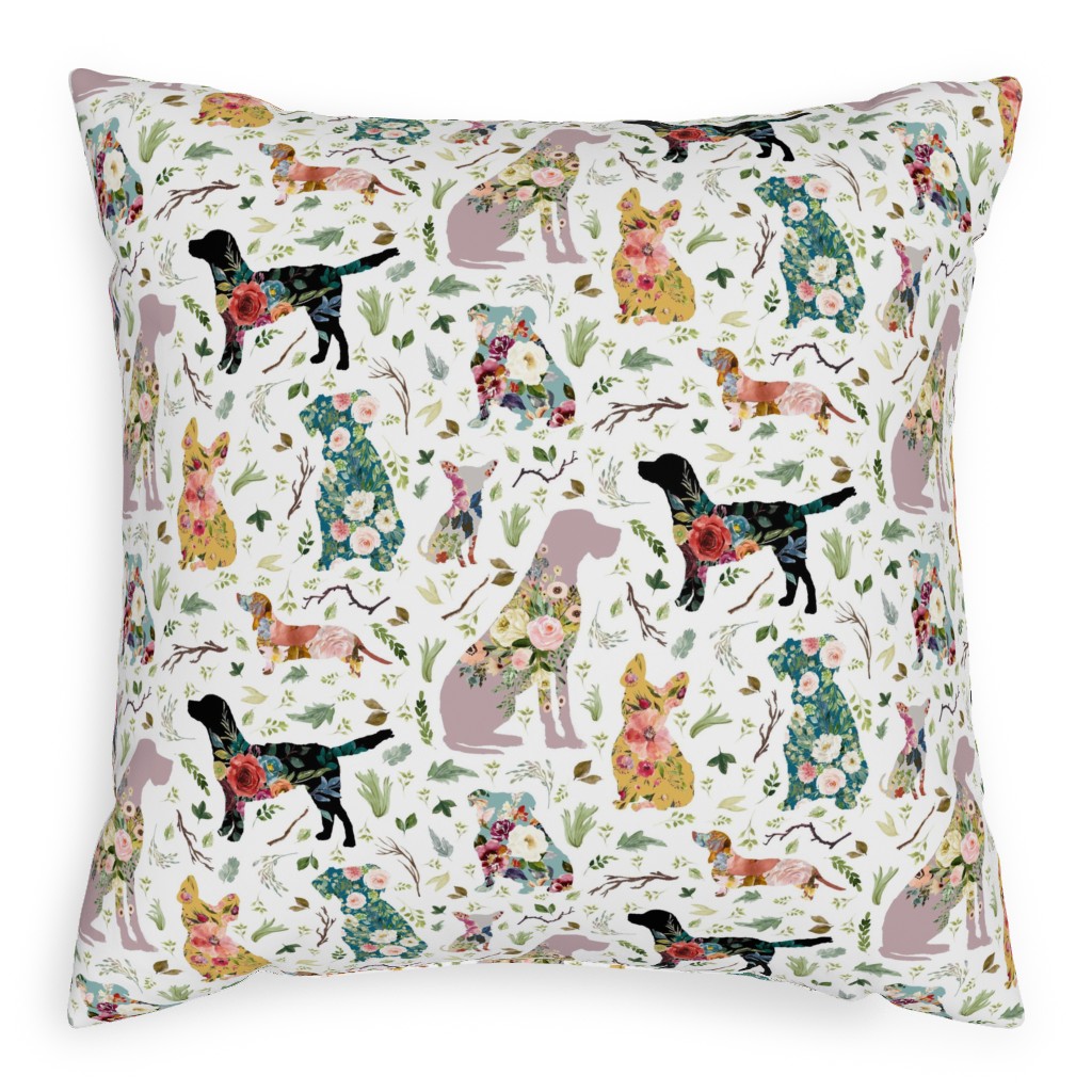 Patchwork Dogs - Multi Pillow, Woven, Beige, 20x20, Single Sided, Multicolor