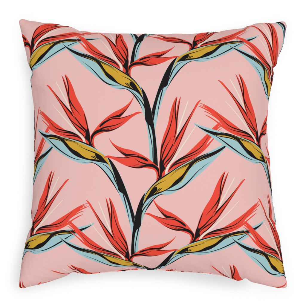 Bird of Paradise Pillow, Woven, Beige, 20x20, Single Sided, Pink, Ballet Slipper