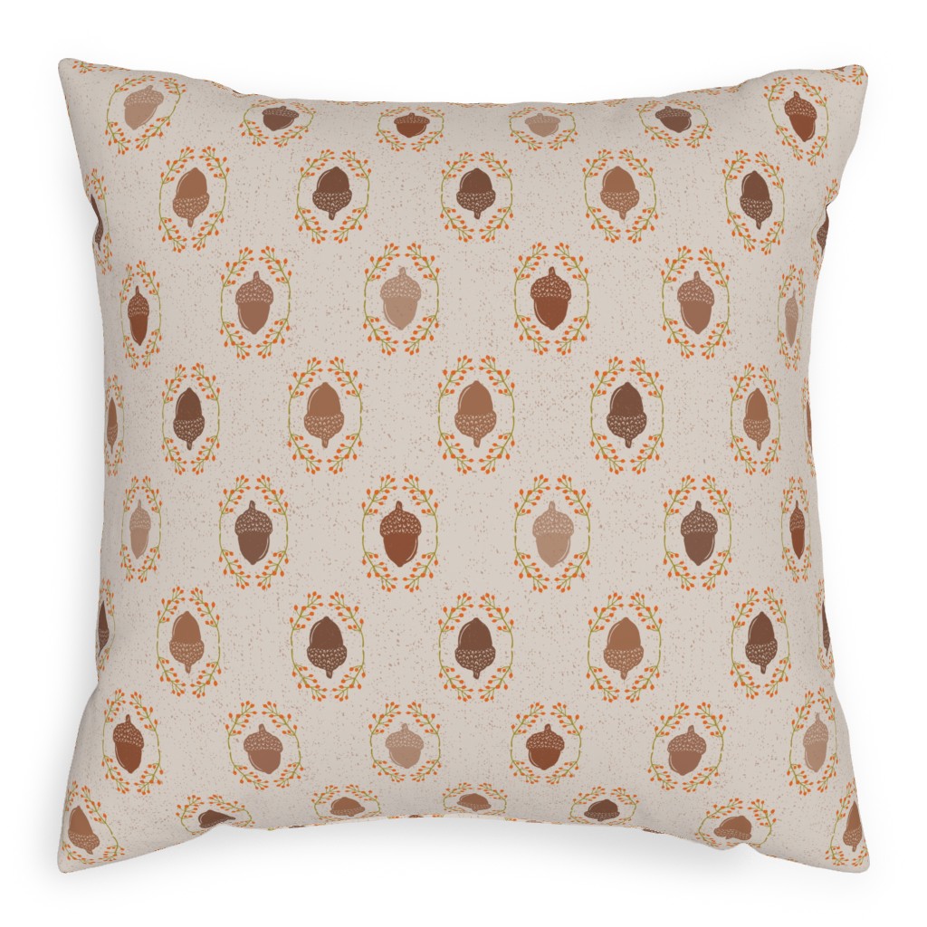 Autumn Acorn Rosehip Textured Damask Pillow, Woven, Beige, 20x20, Single Sided, Beige