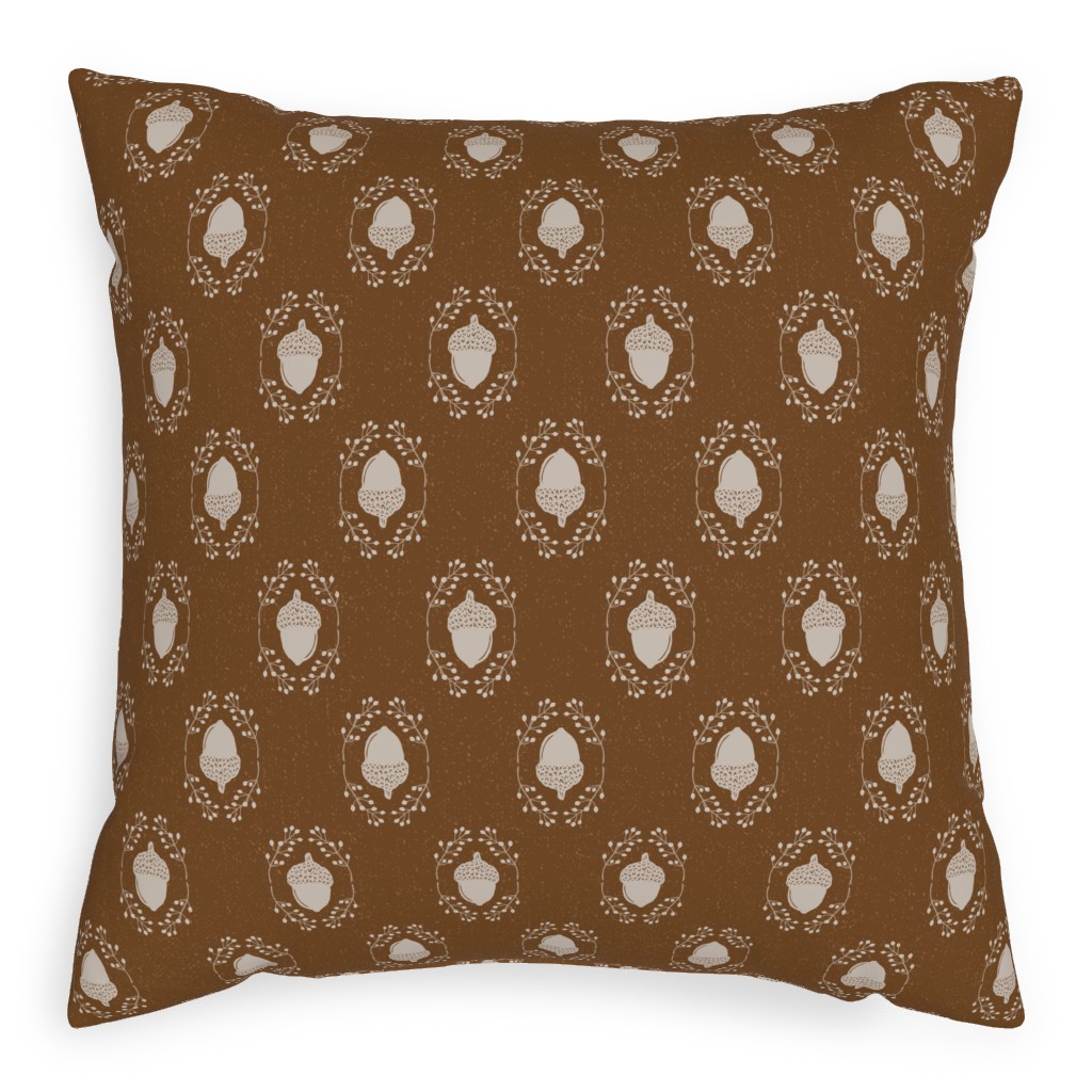 Autumn Acorn Rosehip Textured Damask Pillow, Woven, Beige, 20x20, Single Sided, Brown, Sap