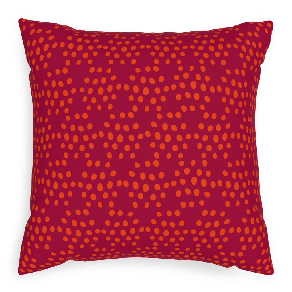 Hexagon Dots - Red and Orange Pillow, Woven, Beige, 20x20, Single Sided, Red