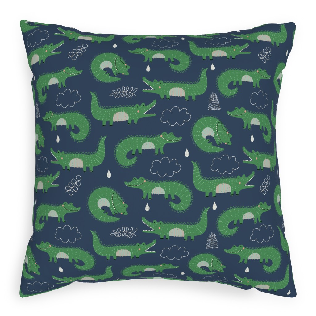 Cute Alligators - Green Pillow, Woven, Beige, 20x20, Single Sided, Green