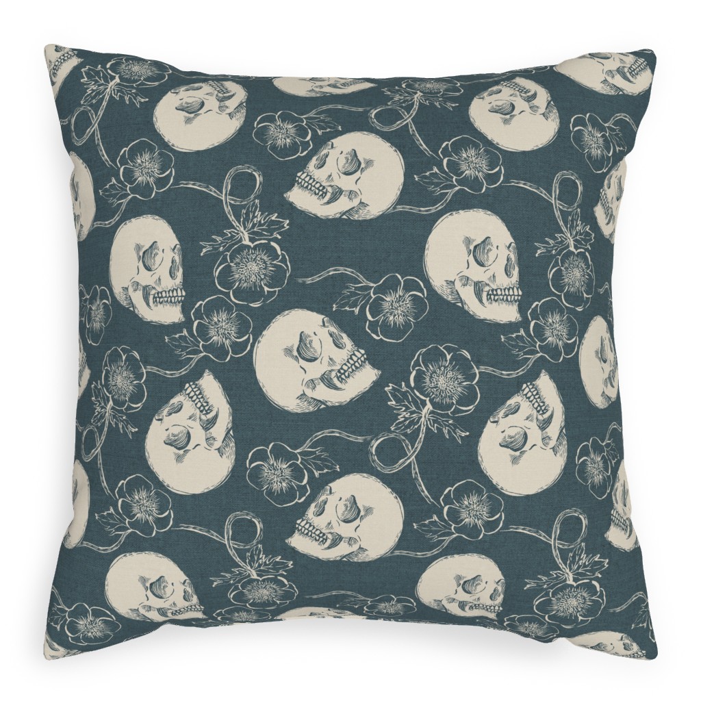 Skulls and Anemones - Grey Pillow, Woven, Beige, 20x20, Single Sided, Gray, Gray