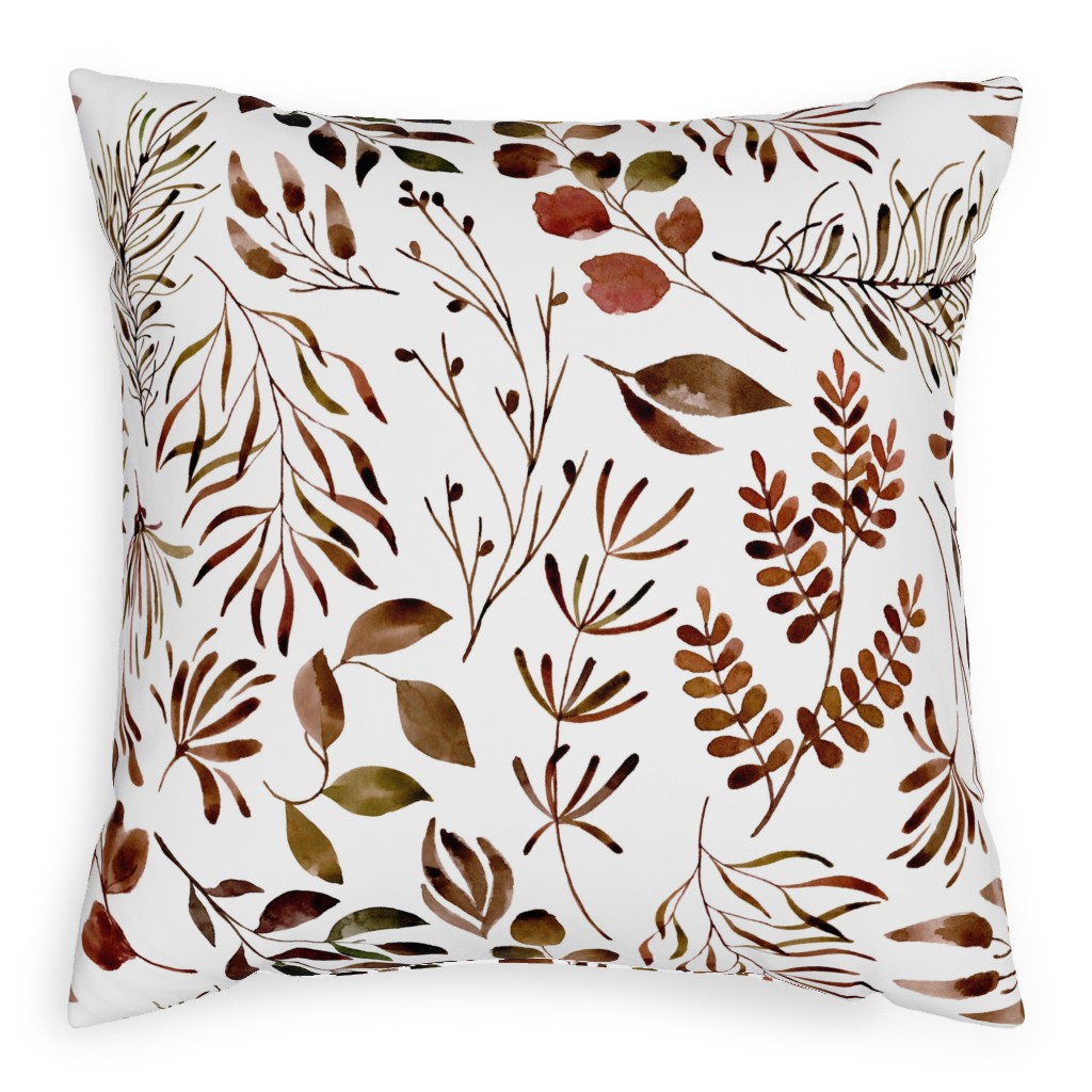 Leaves Nature Botanical Prints Pillow, Woven, Beige, 20x20, Single Sided, Brown