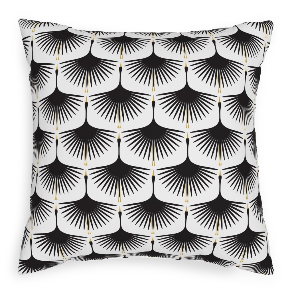 Art Deco Swans Pillow, Woven, Beige, 20x20, Single Sided, White, White