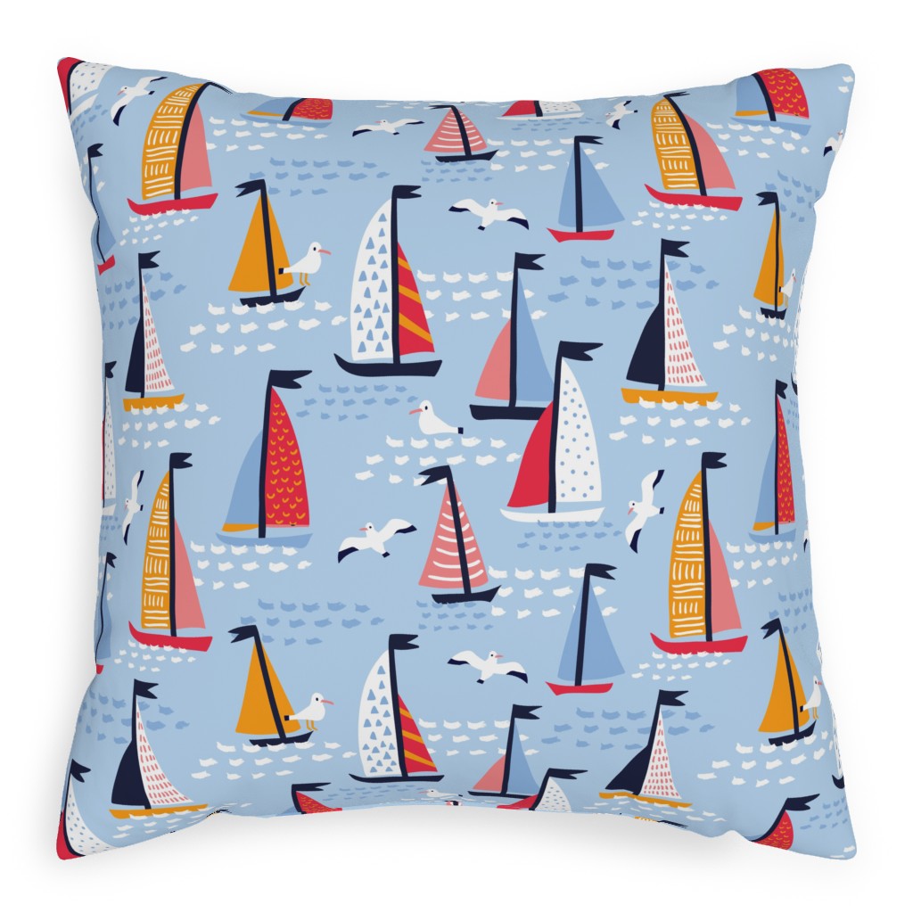 Regatta Pillow, Woven, Beige, 20x20, Single Sided, Blue, True Blue