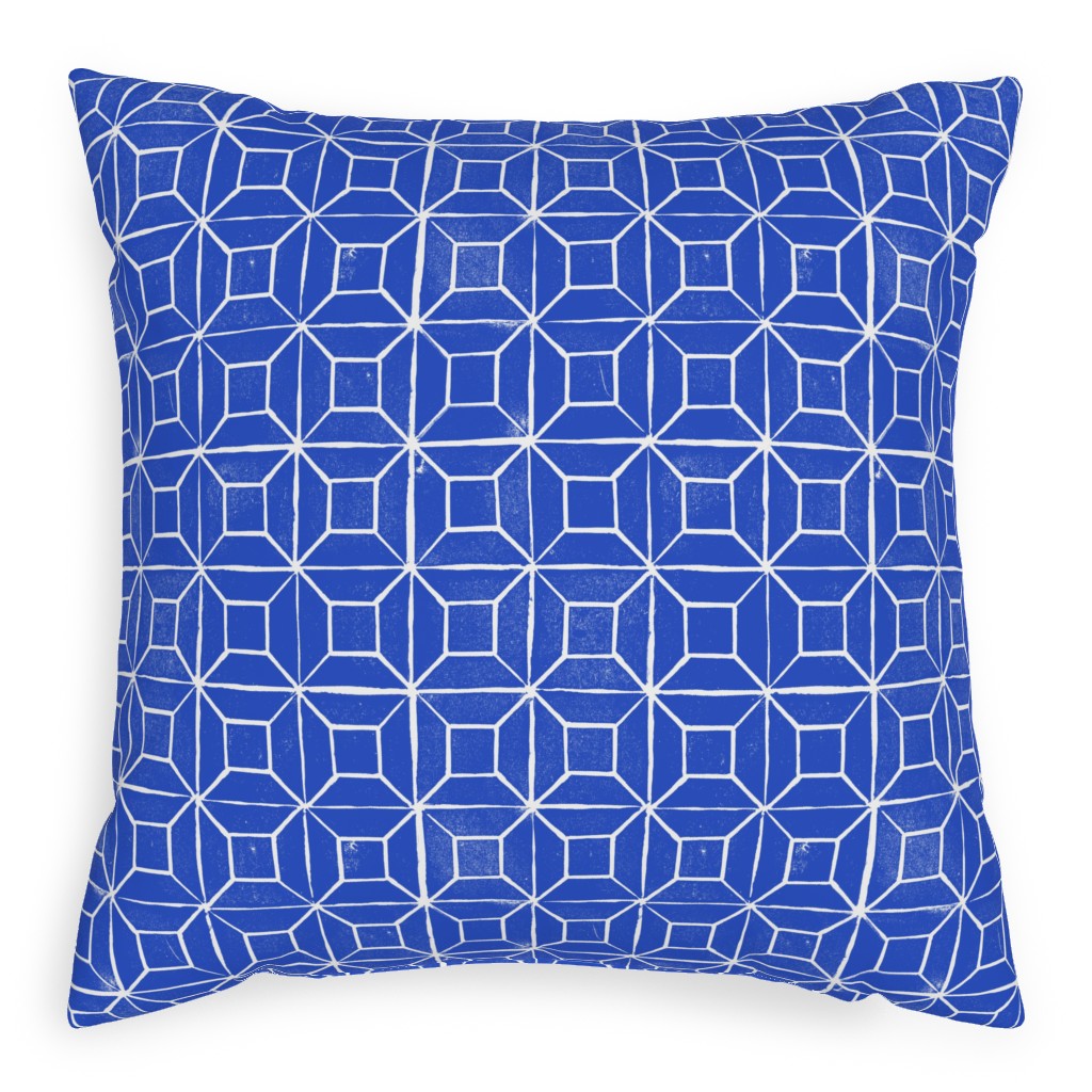 Geometric Lino - Cobalt Pillow, Woven, Beige, 20x20, Single Sided, Blue, True Blue
