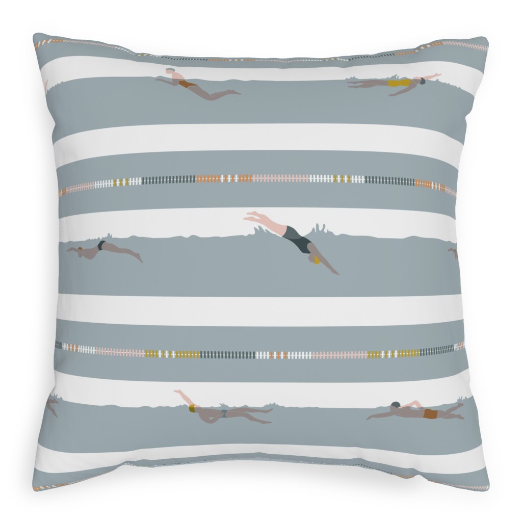Swimming Laps Stripe - Multicolor Pillow, Woven, Beige, 20x20, Single Sided, Multicolor