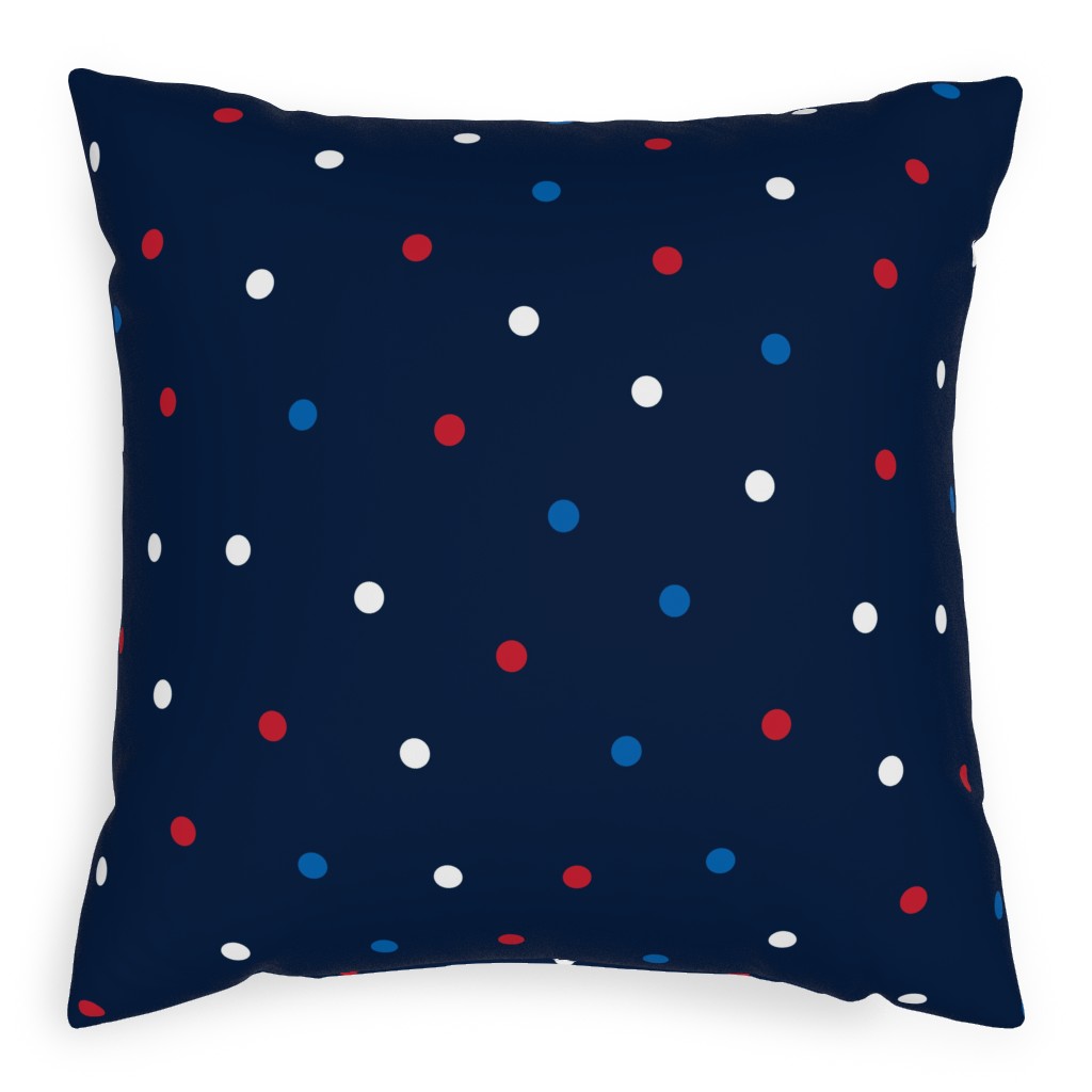 Mixed Polka Dots - Red White and Royal on Navy Blue Pillow, Woven, Beige, 20x20, Single Sided, Blue