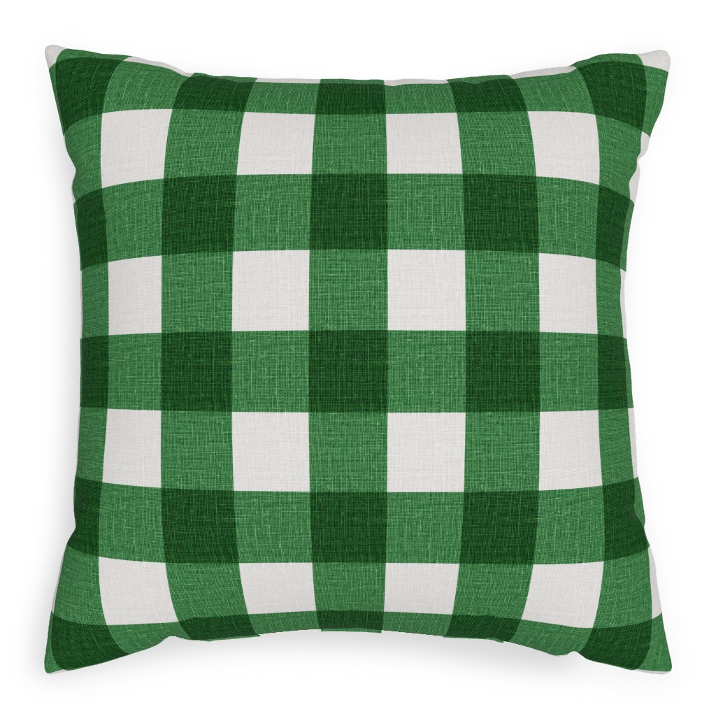 Gingham Linen - Green Pillow, Woven, Beige, 20x20, Single Sided, Green