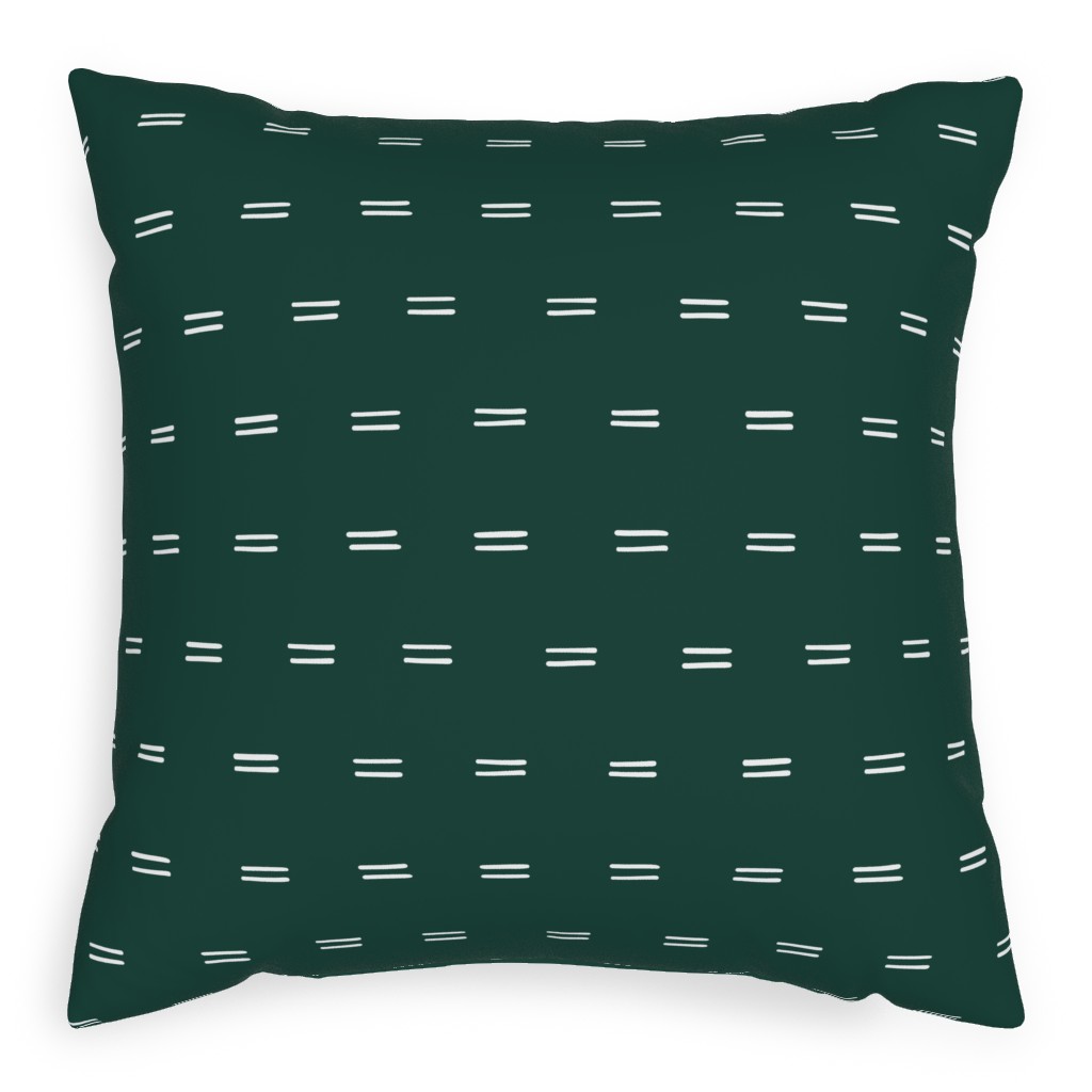 Parallel Lines Hand Drawn Mudcloth on Bottle Green Pillow, Woven, Beige, 20x20, Single Sided, Green, Classic Green