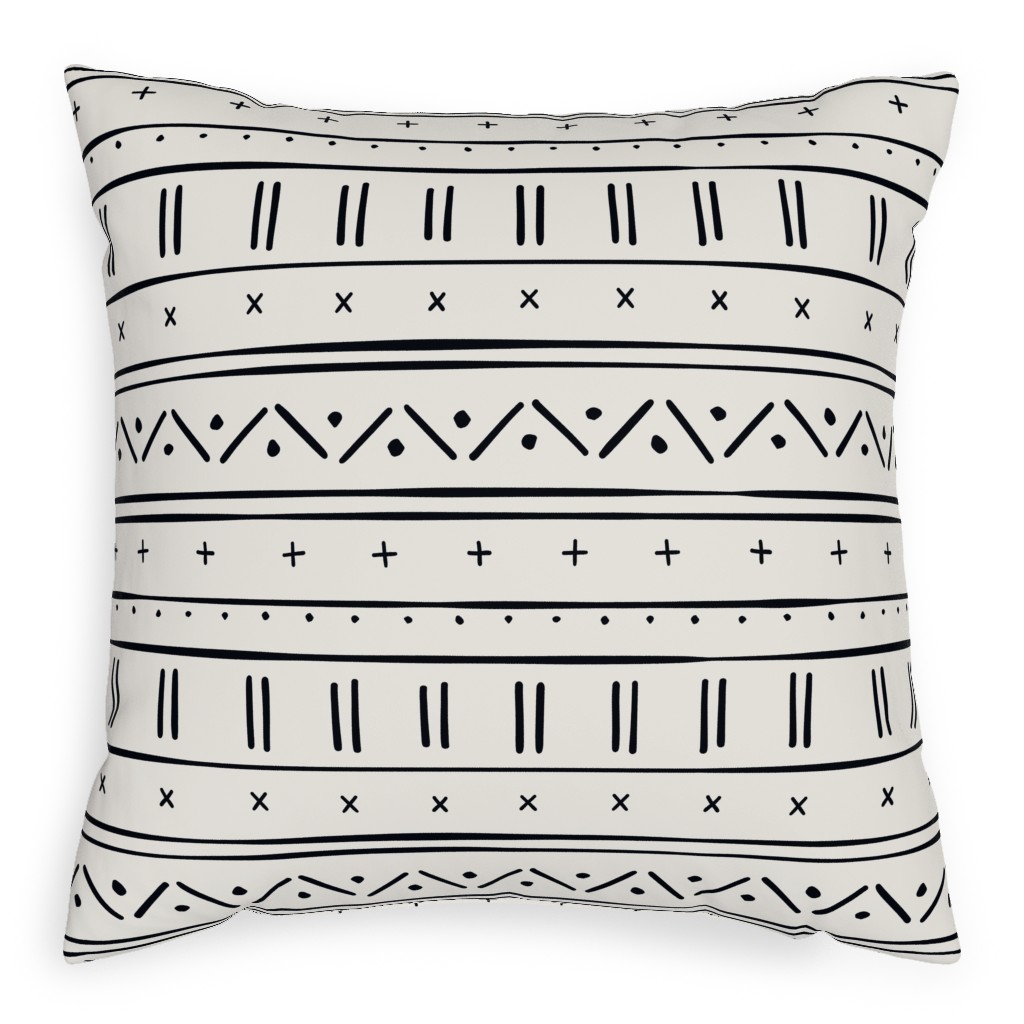 African Inspired Mudcloth - Black and Beige Pillow, Woven, Beige, 20x20, Single Sided, Beige
