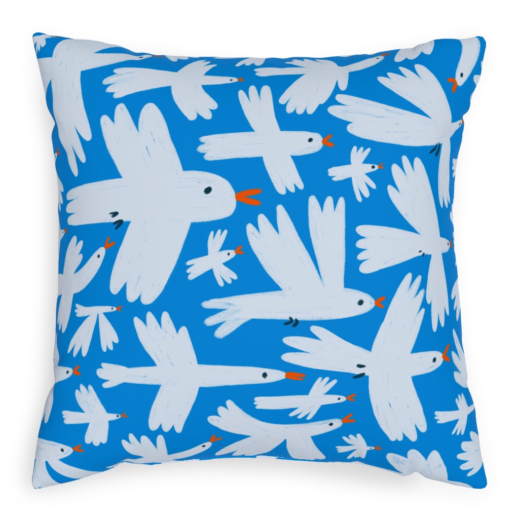 White Birds on Blue Pillow, Woven, Beige, 20x20, Single Sided, Blue