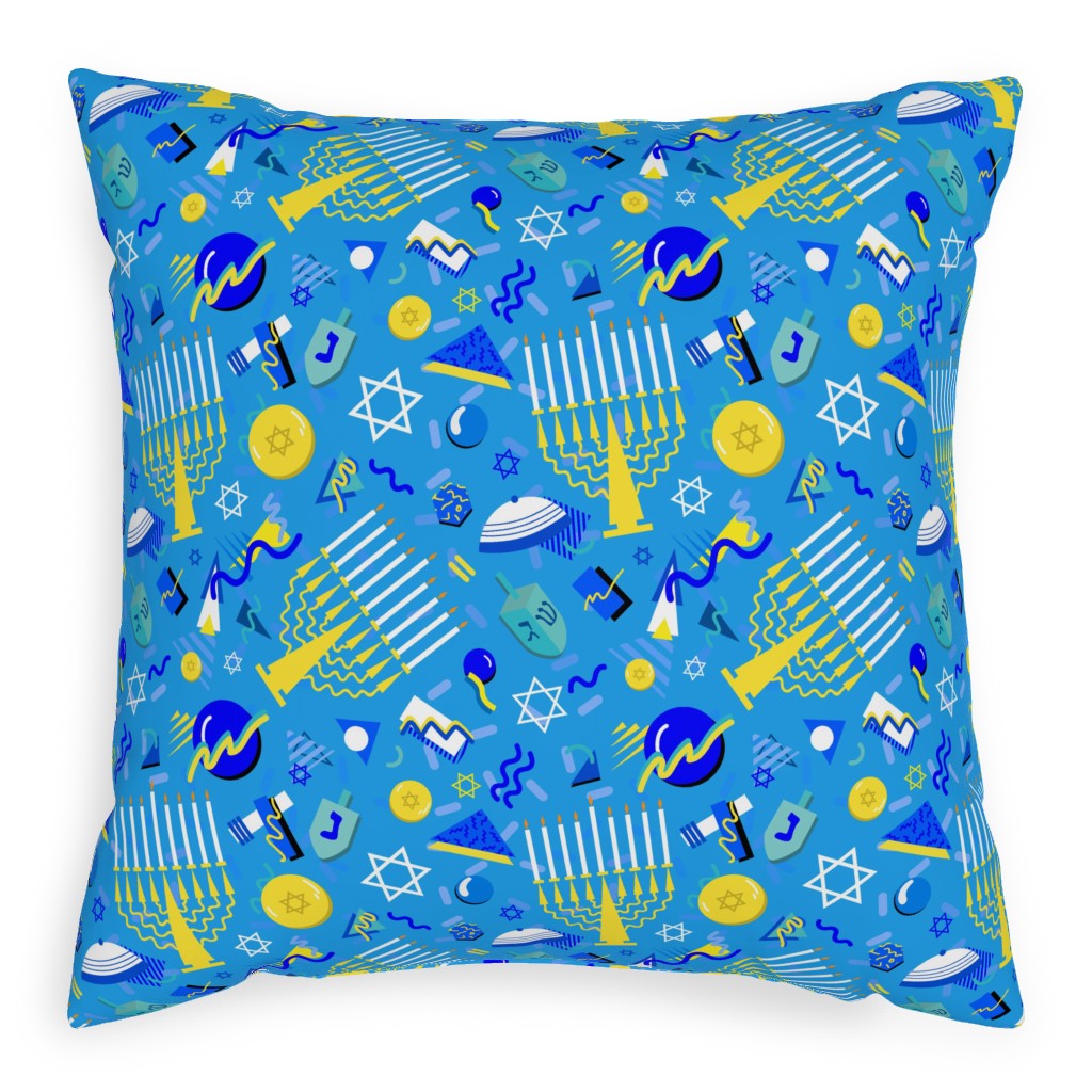 80s Hanukkah Celebration - Blue Pillow, Woven, Beige, 20x20, Single Sided, Blue, True Blue