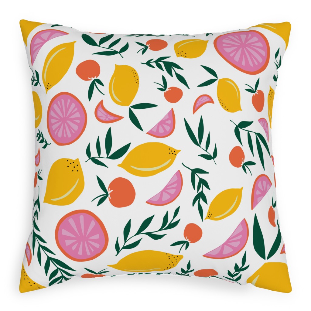 Citrus Grove - Pink and Yellow Pillow, Woven, Beige, 20x20, Single Sided, Pink