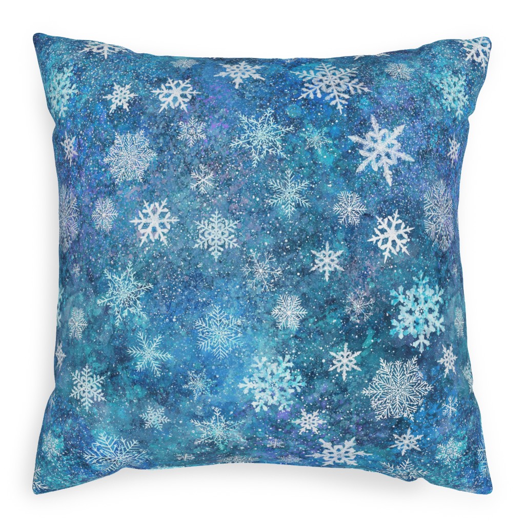 Whinsical Snowflakes Handpainted With Watercolors - Blue Pillow, Woven, Beige, 20x20, Single Sided, Blue, True Blue
