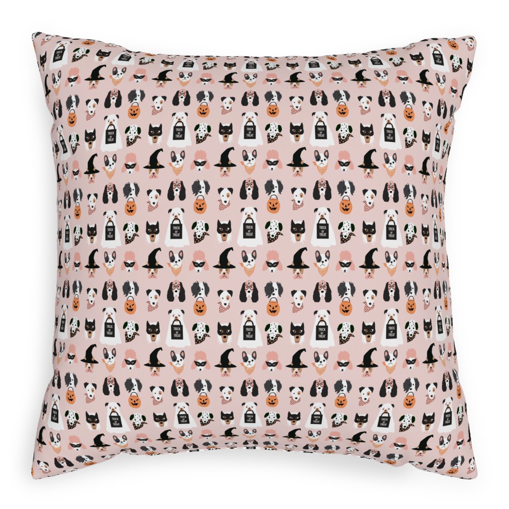 Halloween Puppies on Pink Pillow, Woven, Beige, 20x20, Single Sided, Pink, Bright Pink