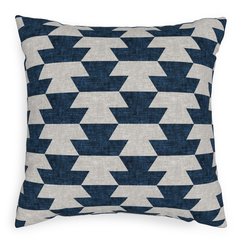 Boho Geometric Aztec - Stone & Denim Pillow, Woven, Beige, 20x20, Single Sided, Blue
