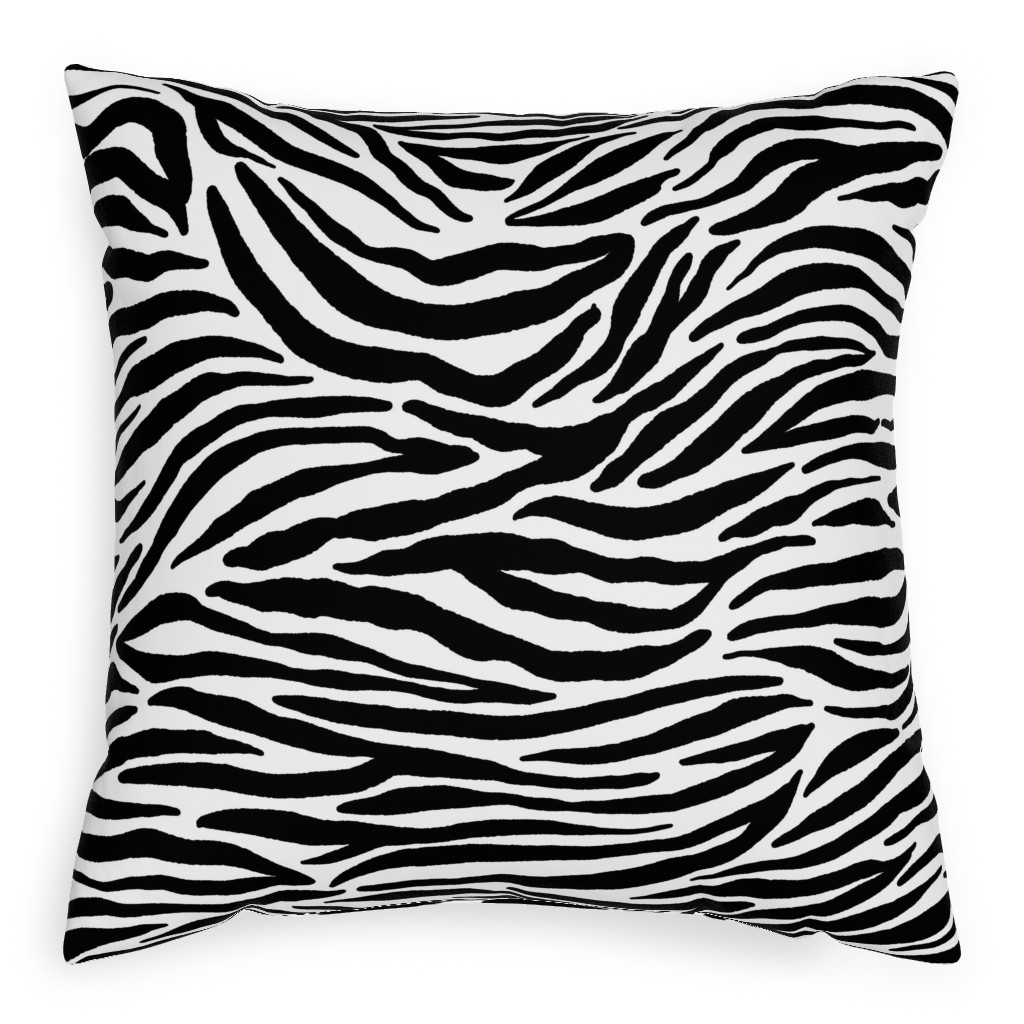 Zebra Print - Black and White Pillow, Woven, Beige, 20x20, Single Sided, Black, Black