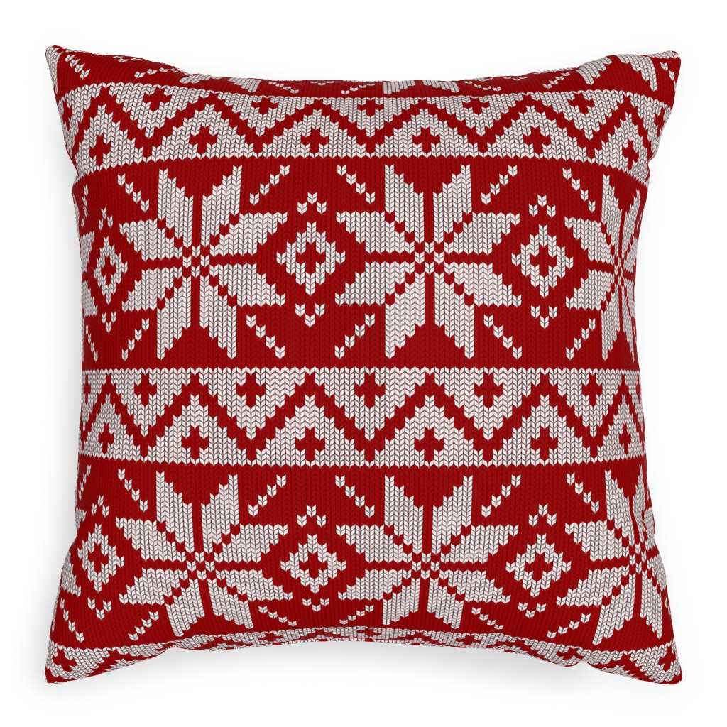 Christmas Knit - Red Pillow, Woven, Beige, 20x20, Single Sided, Red