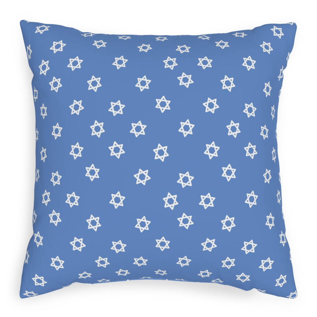 Star of David - White & Blue Pillow, Woven, Beige, 20x20, Single Sided, Blue