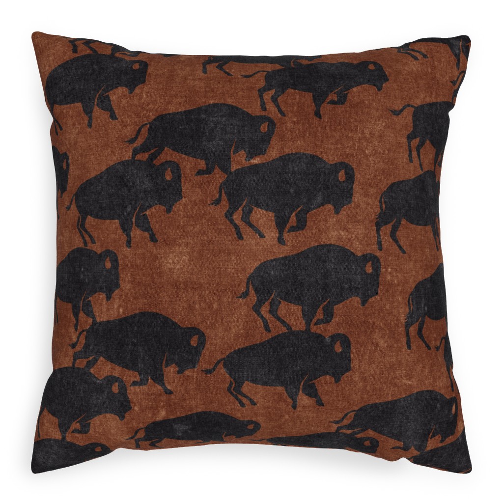 Bison Stampede - Inkwell on Brandywine Pillow, Woven, Beige, 20x20, Single Sided, Brown, Brown