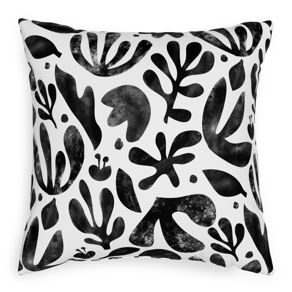 Flower Cutouts - Light Pillow, Woven, Beige, 20x20, Single Sided, Black, Black