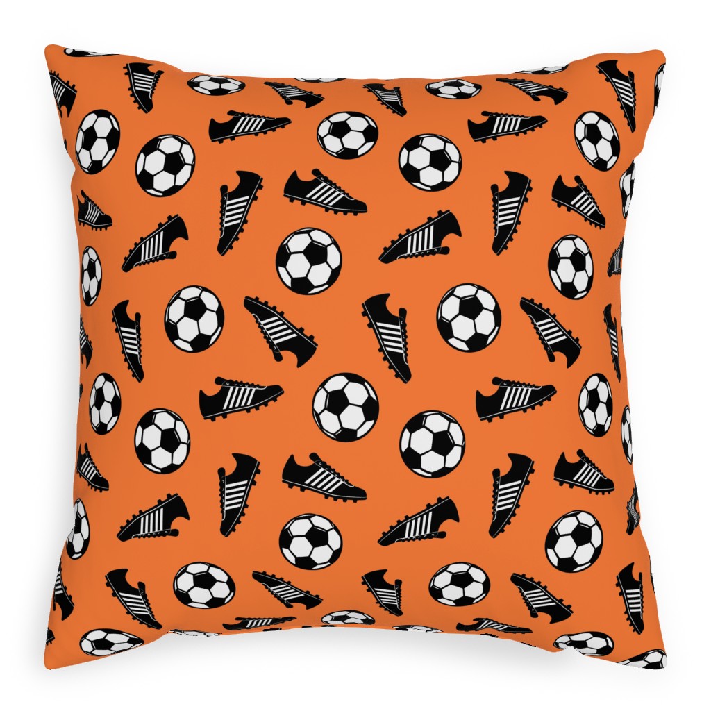 Soccer Balls and Cleats Pillow, Woven, Beige, 20x20, Single Sided, Orange, Tawny
