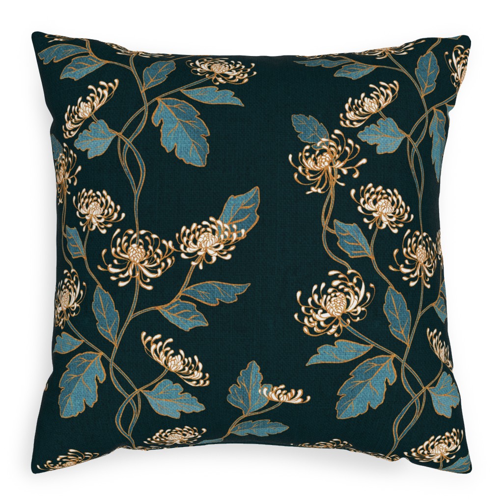 Chrysanthemum Nouveau Pillow, Woven, Beige, 20x20, Single Sided, Blue