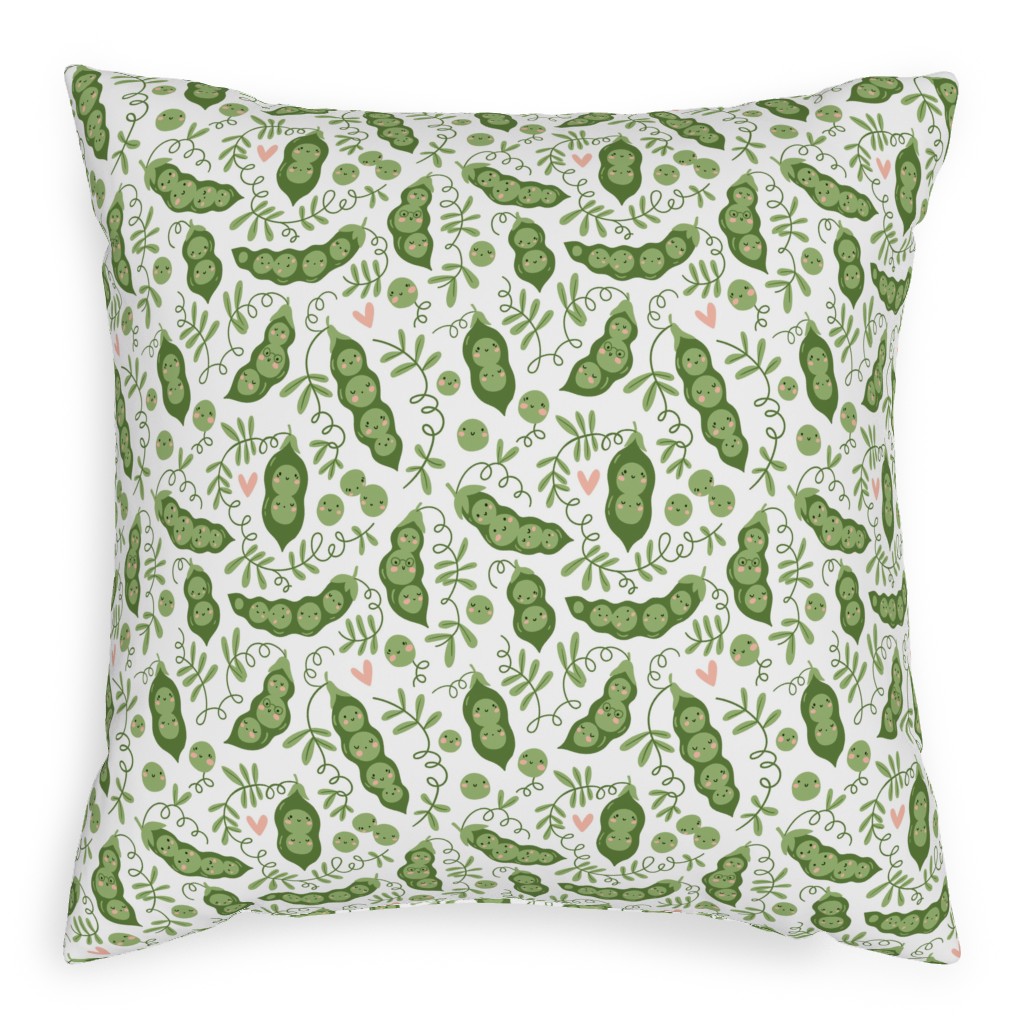 Cute Peas - Green Pillow, Woven, Beige, 20x20, Single Sided, Green