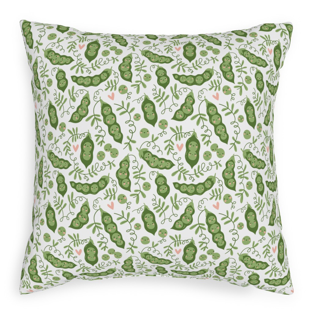 Cute Peas - Green Pillow, Woven, Beige, 20x20, Single Sided, Green, Classic Green