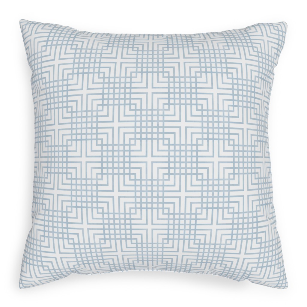 Cross Grid - Blue Pillow, Woven, Beige, 20x20, Single Sided, Blue
